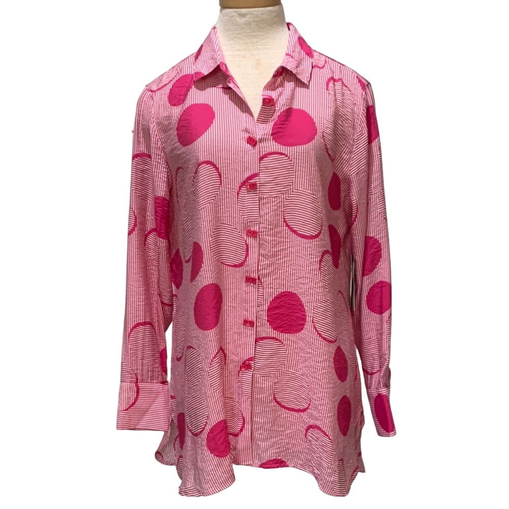 Multiples sz M pink and white patterned button down top NWT